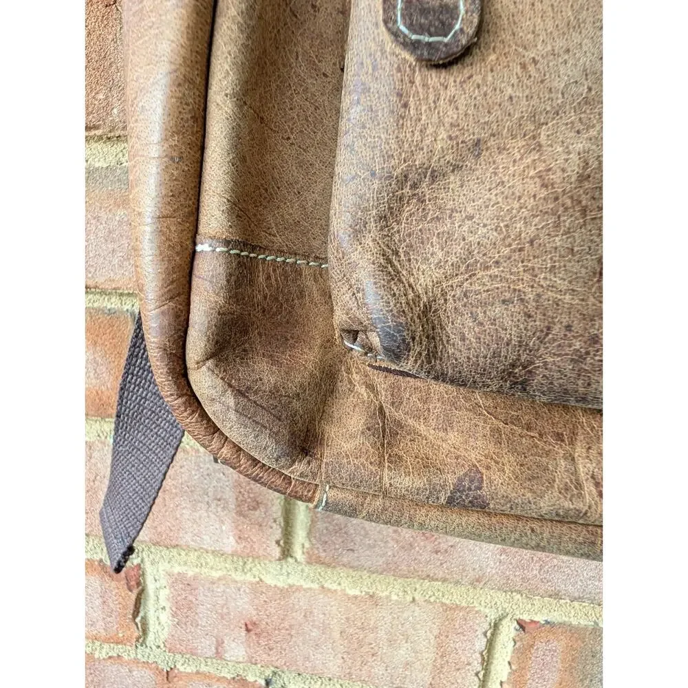 Brown Tan Distressed Full Grain Leather Backpack School Office College Rustic